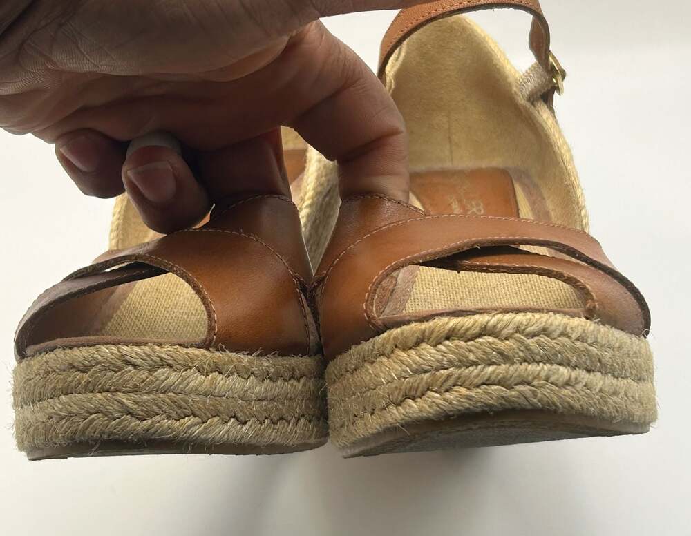 Casteller España Brown Leather Espadrille Wedge Sandals Size 7.5 - Picture 5 of 7